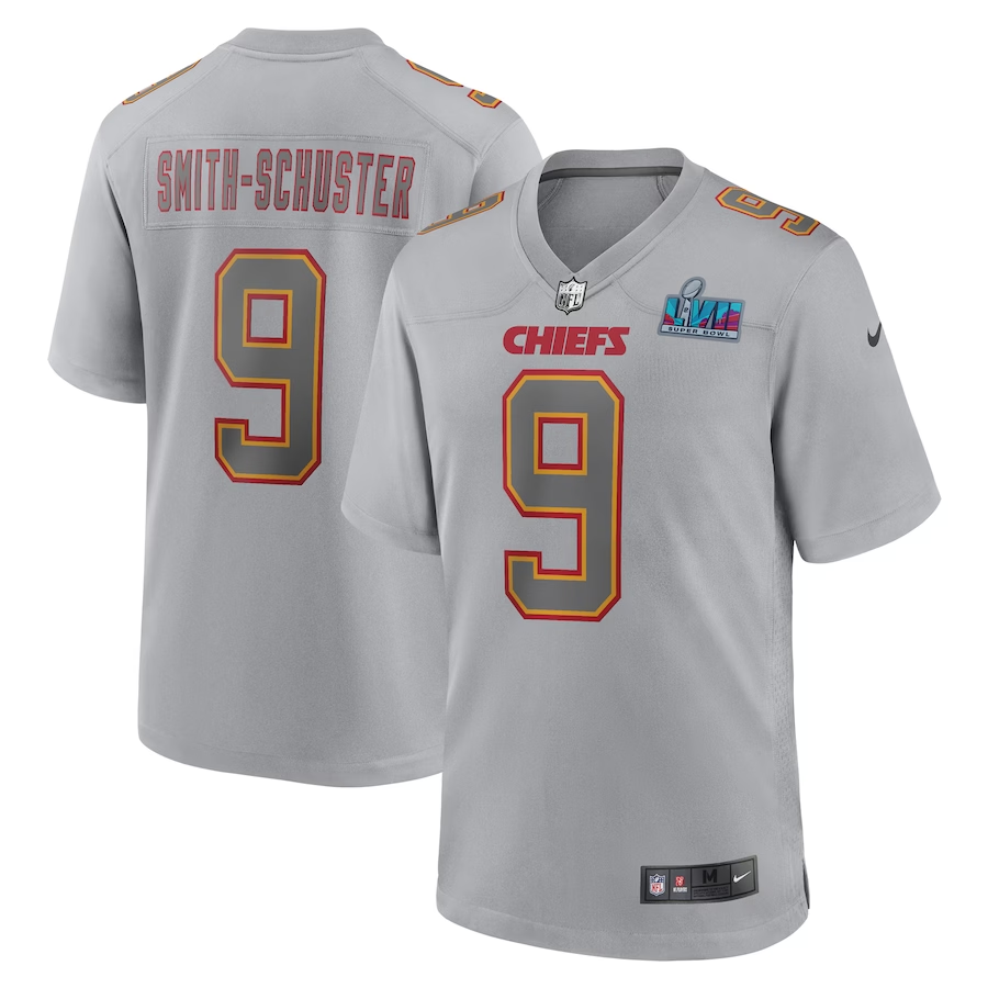 Men's Kansas City Chiefs JuJu Smith-Schuster #9 Gray Super Bowl LVII Patch Atmosphere Jersey